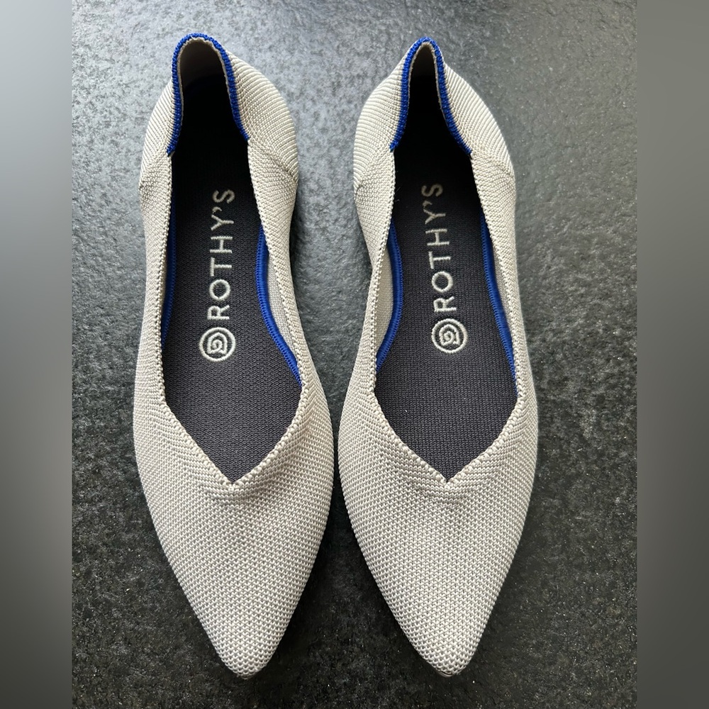 Rothy's light grey and Blue “The Point” Diamond Twill  Women's Flats
